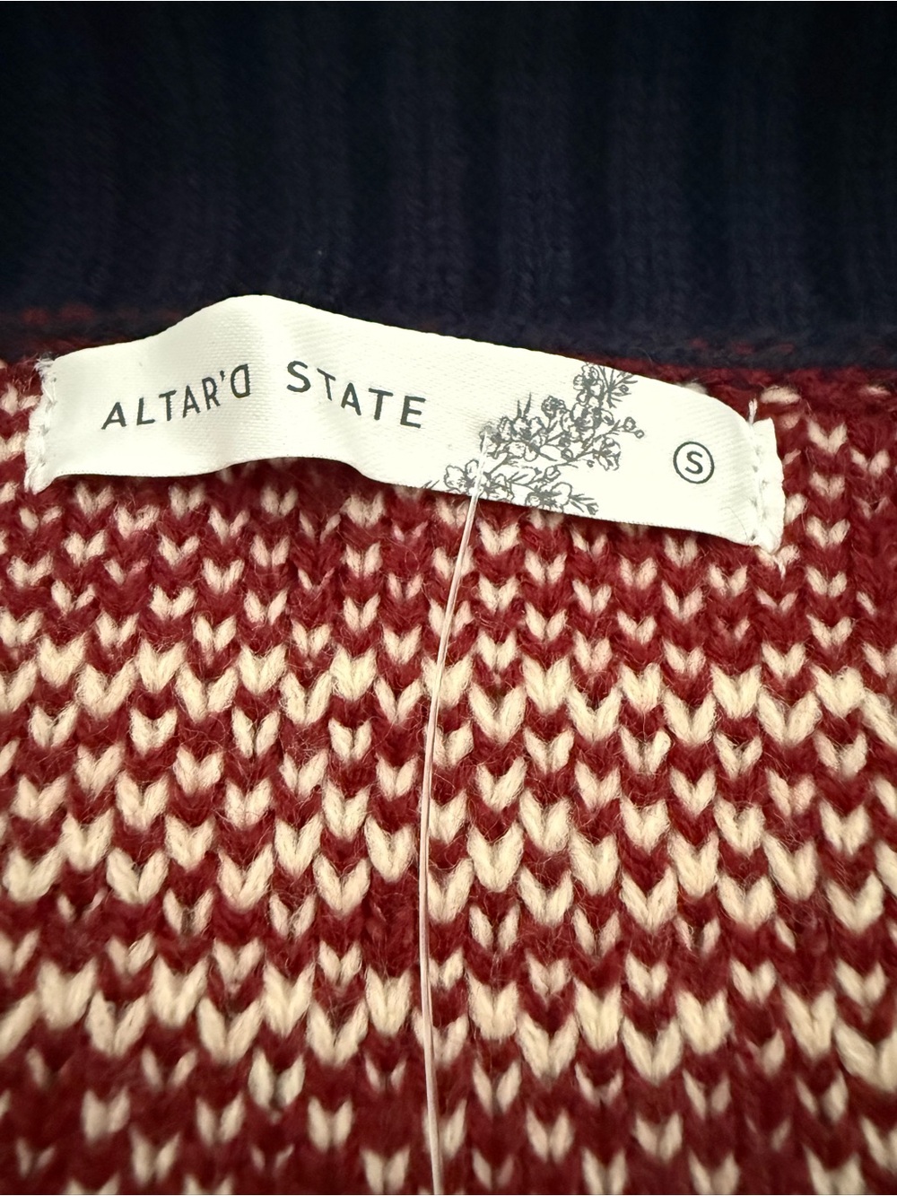 ALTAR’D STATE Horse Pattern Cardigan Sweater Cream, Navy & Burgundy - Picture 2 of 9
